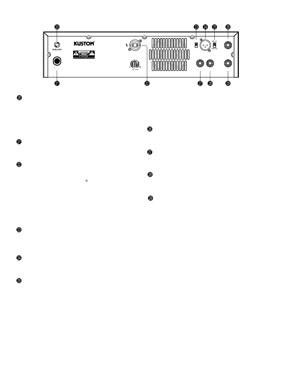 Rear panel | Kustom GROOVE 310C User Manual | Page 7 / 12