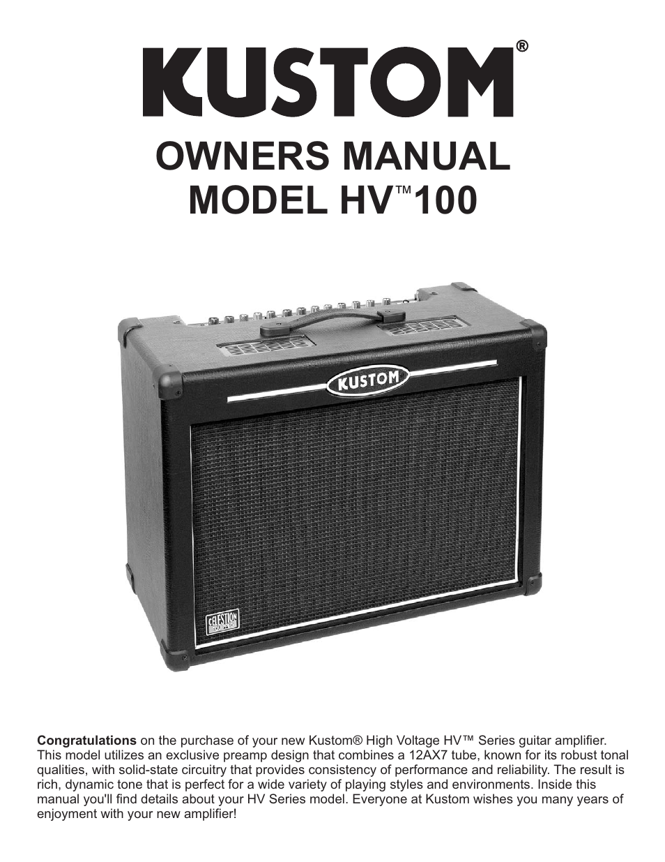 Kustom HV 100TM User Manual | 12 pages