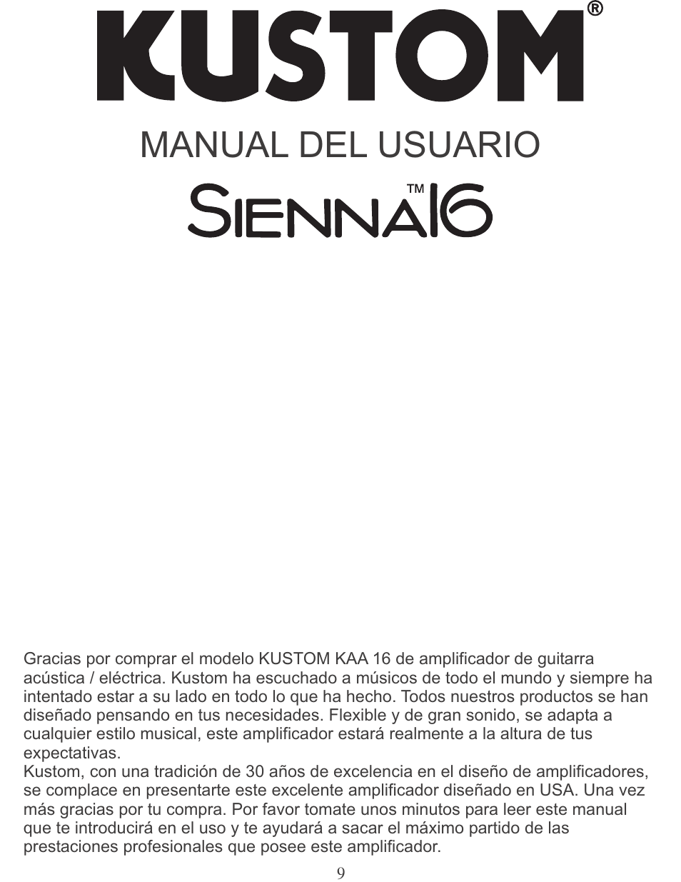 Manual del usuario | Kustom Sienna16 User Manual | Page 9 / 12