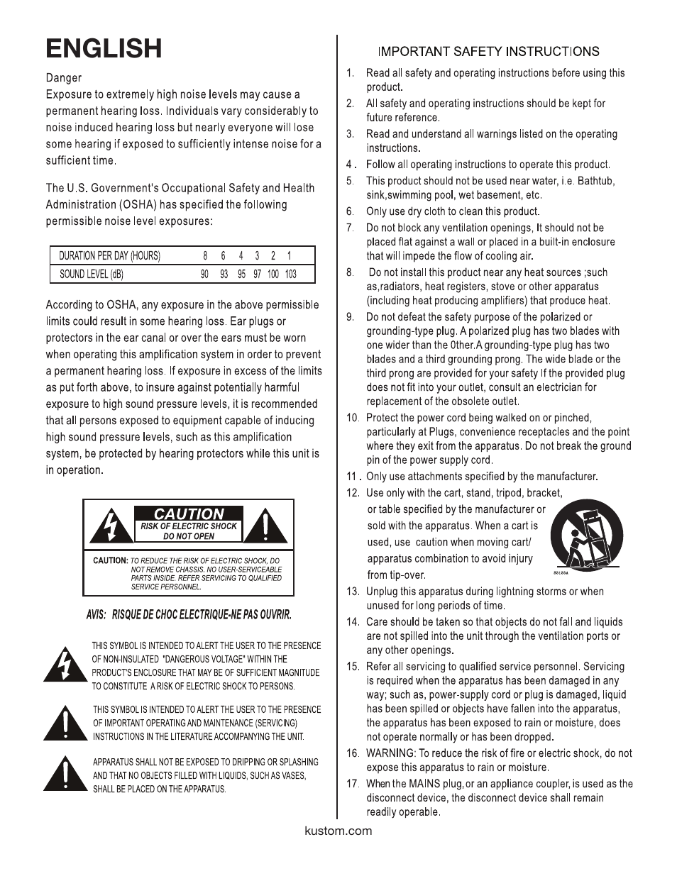 English | Kustom KG110 User Manual | Page 3 / 12