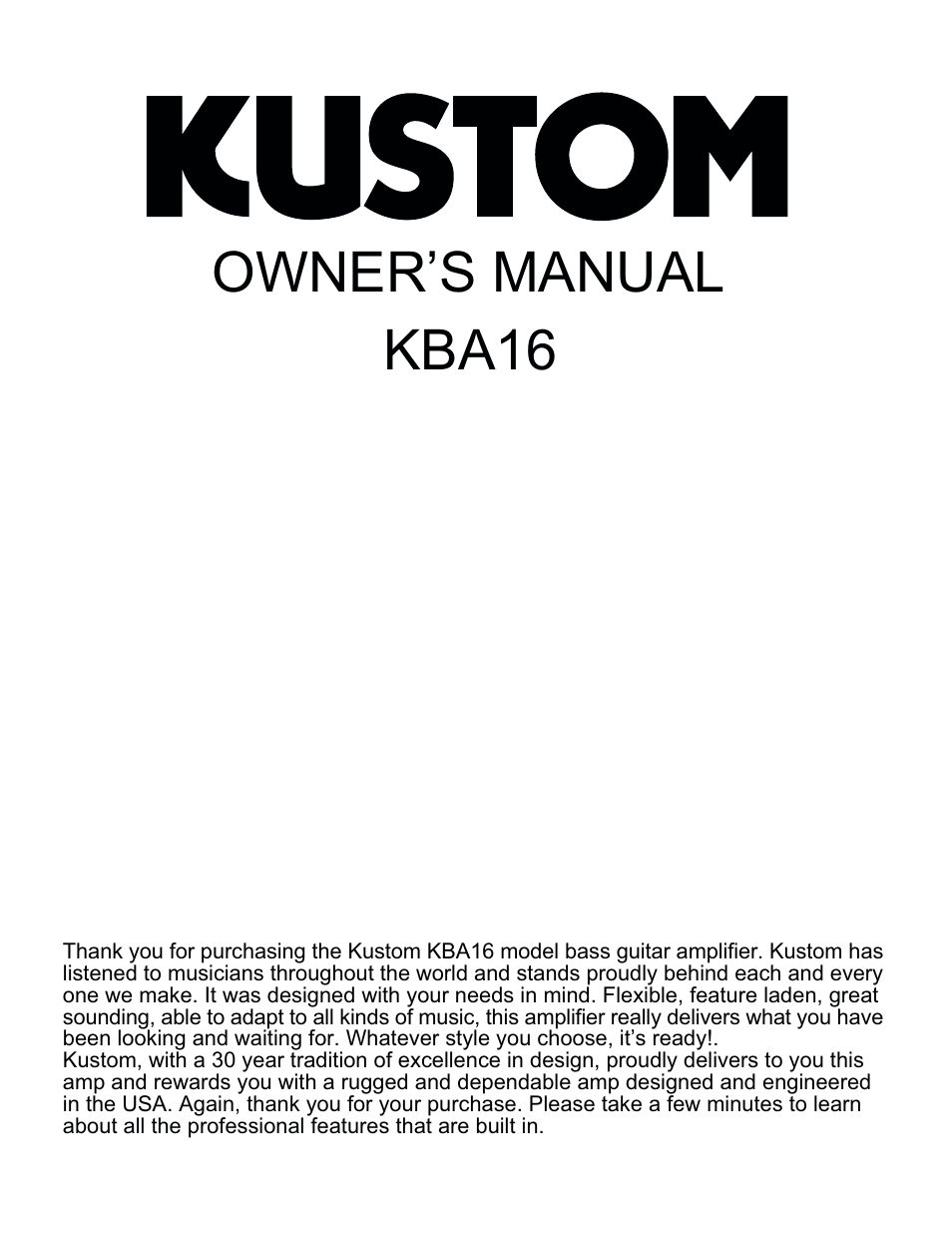 Kustom KBA16 User Manual | 4 pages