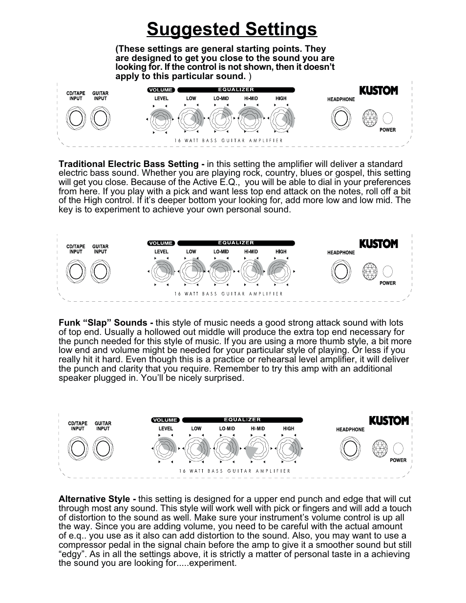 Suggested settings | Kustom KBA16 User Manual | Page 4 / 4