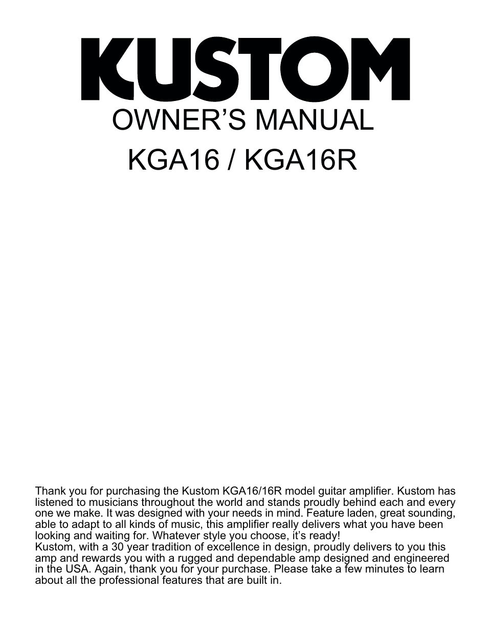 Kustom KGA16 User Manual | 4 pages