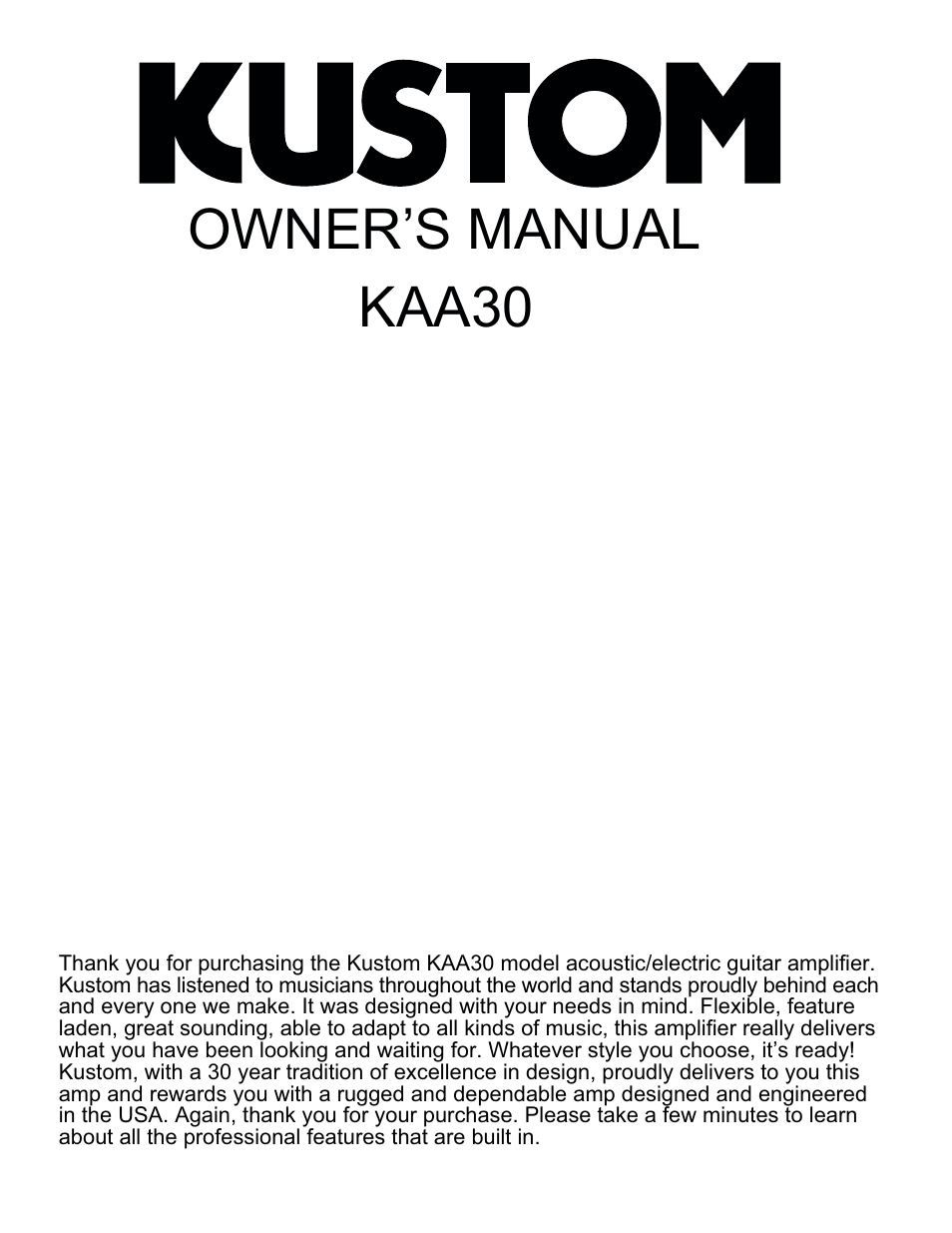 Kustom KAA30 User Manual | 4 pages