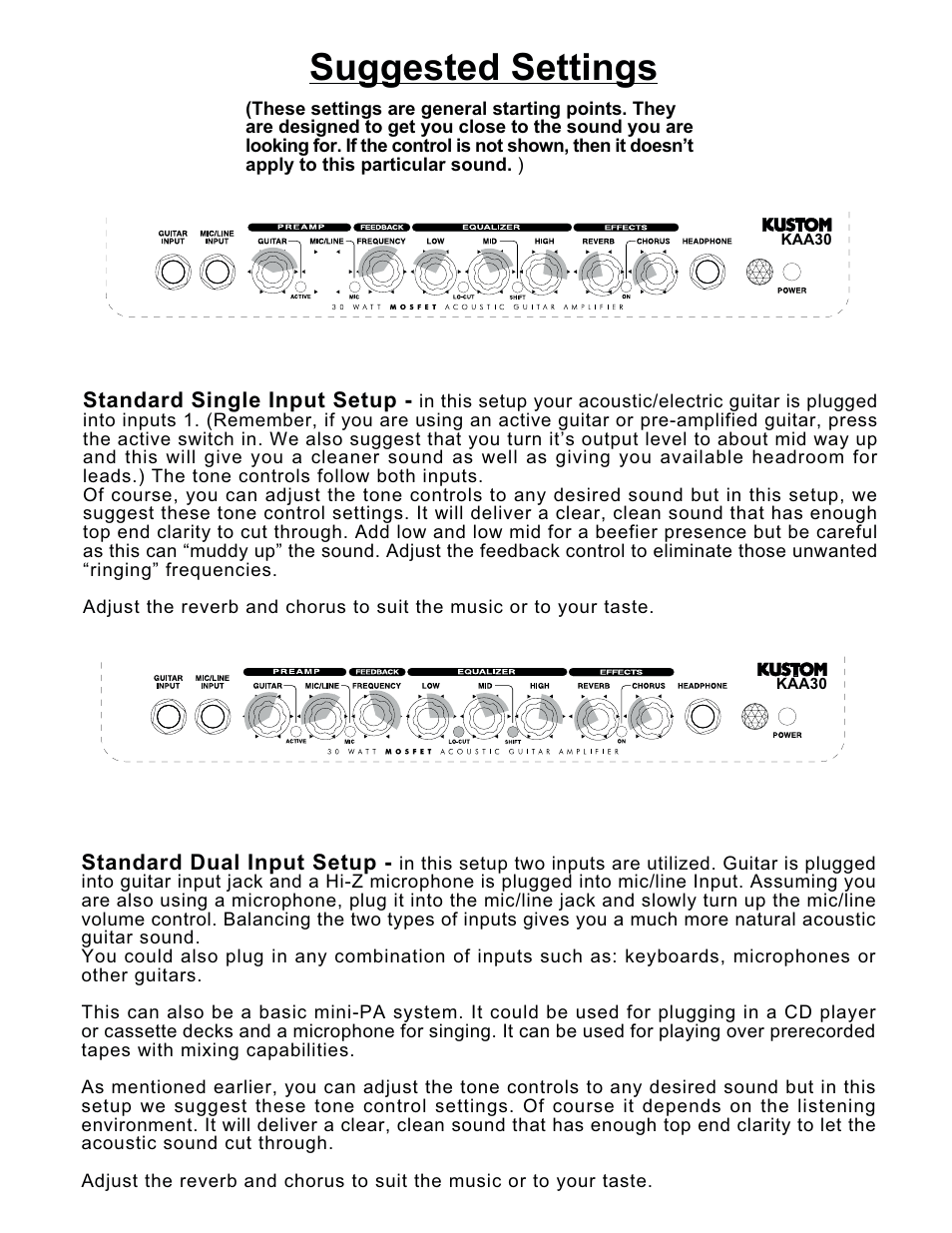 Suggested settings | Kustom KAA30 User Manual | Page 4 / 4