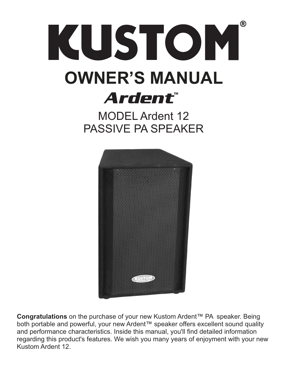 Kustom Ardent 12 User Manual | 8 pages