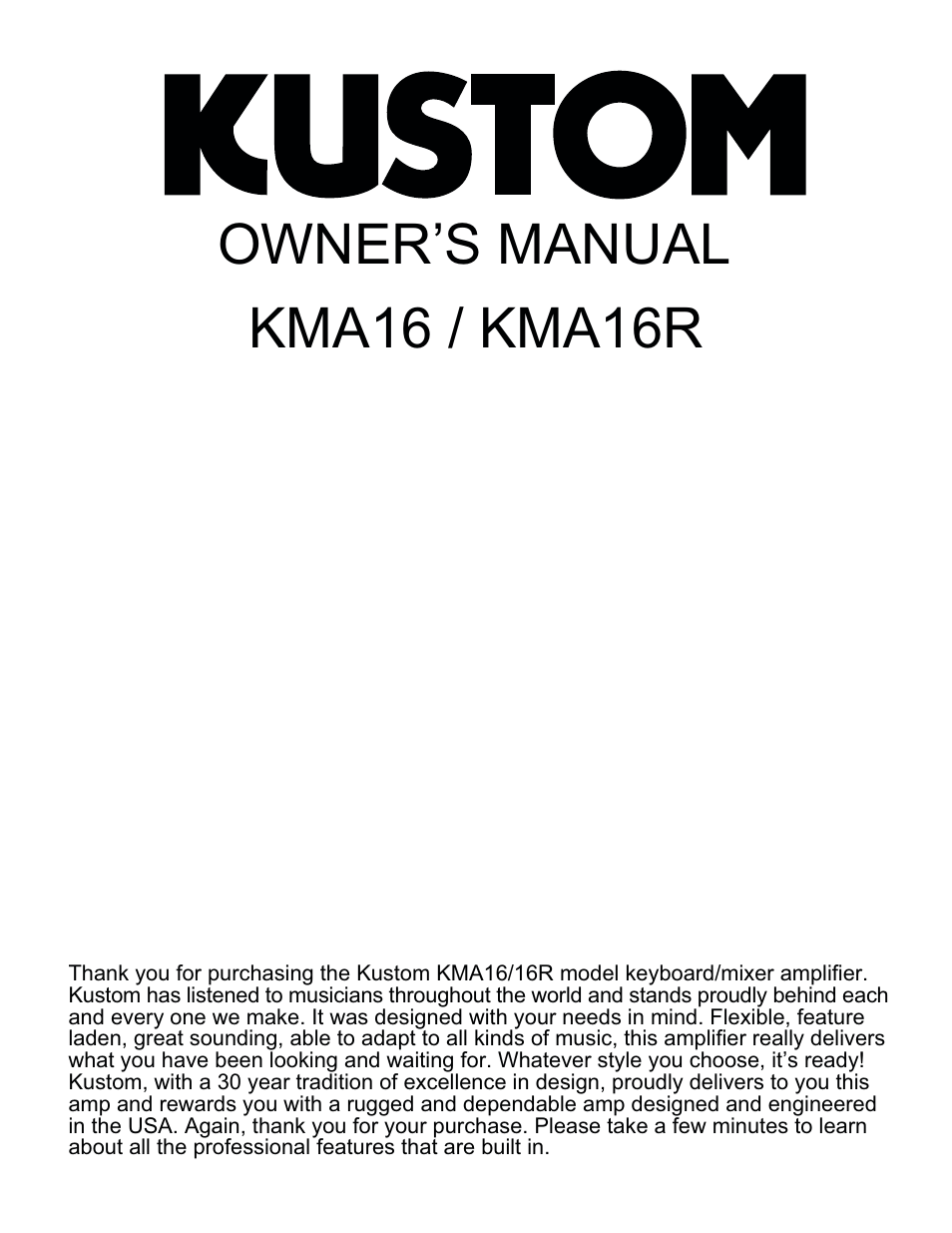 Kustom KMA16/16R User Manual | 4 pages