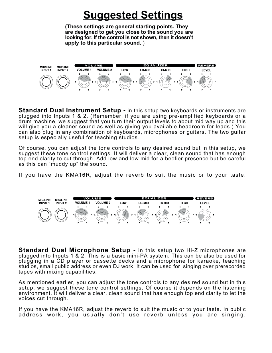 Suggested settings | Kustom KMA16/16R User Manual | Page 4 / 4