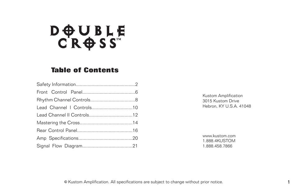 Kustom Double Cross none User Manual | Page 2 / 26