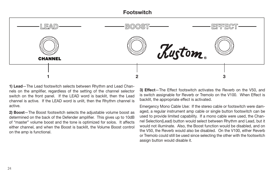 Footswitch | Kustom V50 User Manual | Page 18 / 20