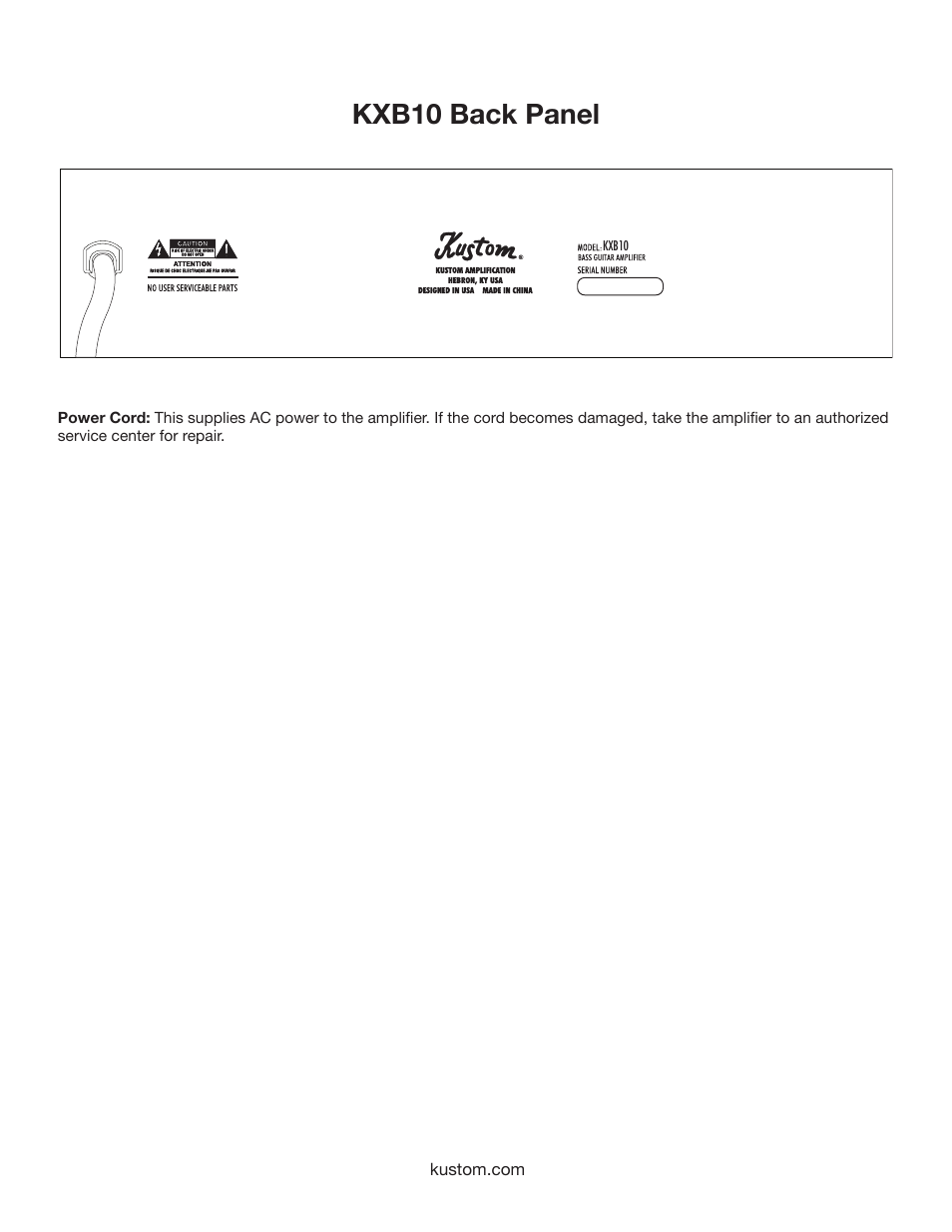 Kxb10 back panel | Kustom KXB10 User Manual | Page 6 / 12