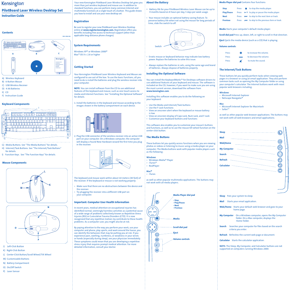 Kensington PilotBoard Laser Wireless Desktop Set User Manual | 2 pages