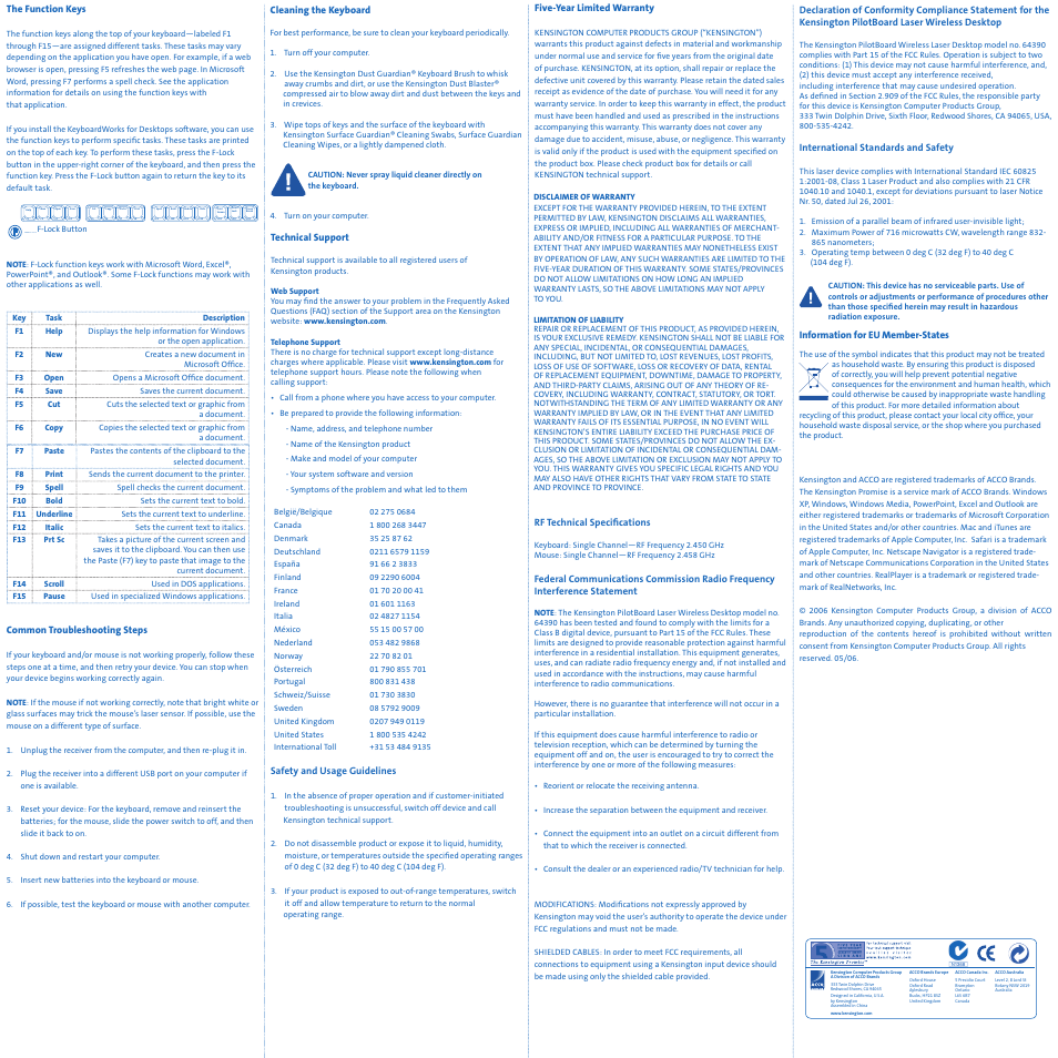 Kensington PilotBoard Laser Wireless Desktop Set User Manual | Page 2 / 2