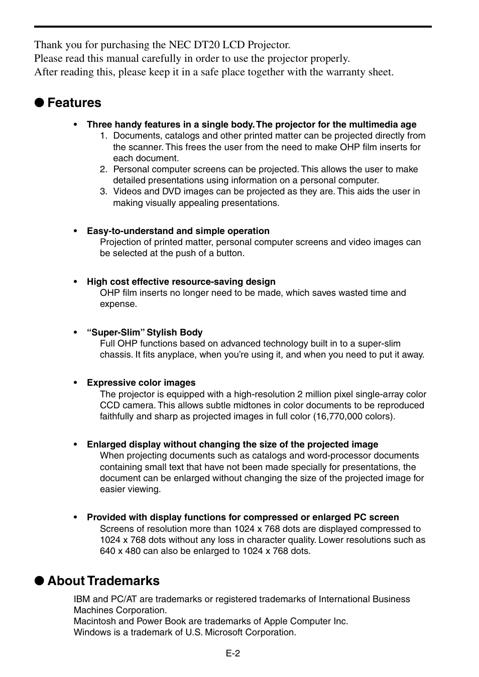 Features, About trademarks | Kensington DT20 User Manual | Page 2 / 58