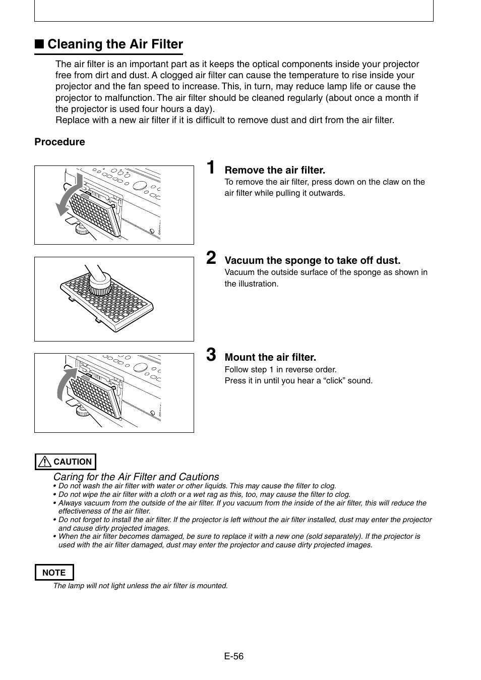 Cleaning the air filter | Kensington DT20 User Manual | Page 56 / 58