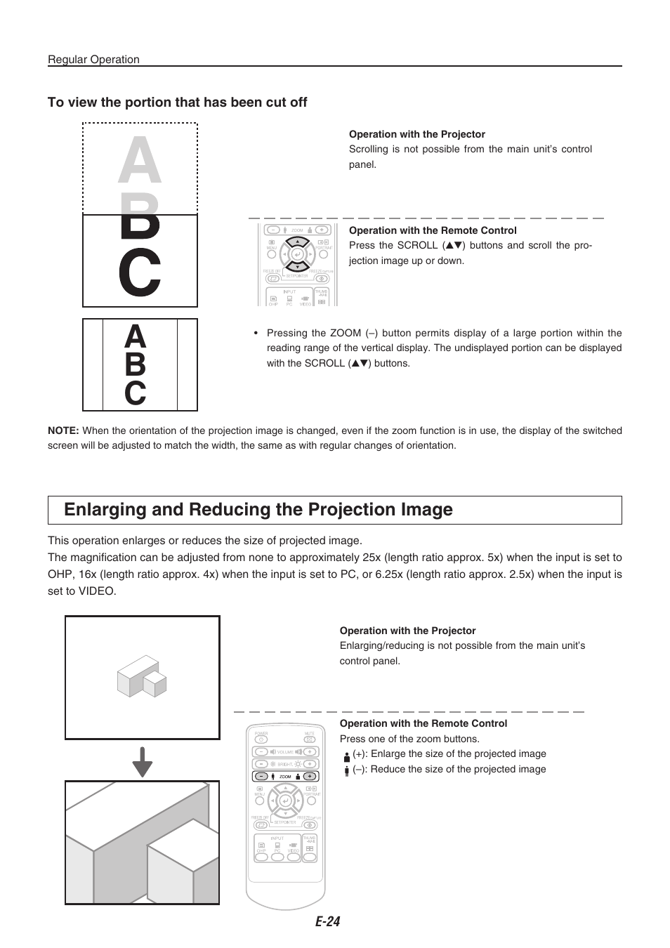 Ab c, Enlarging and reducing the projection image | Kensington iP-30 User Manual | Page 24 / 49