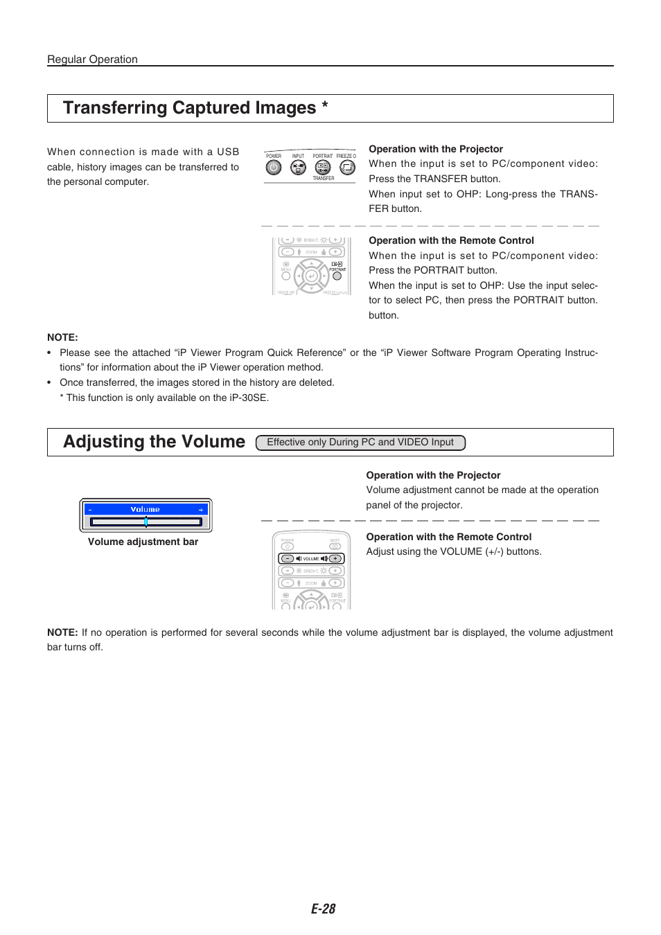 Transferring captured images, Adjusting the volume, Regular operation | Kensington iP-30 User Manual | Page 28 / 49