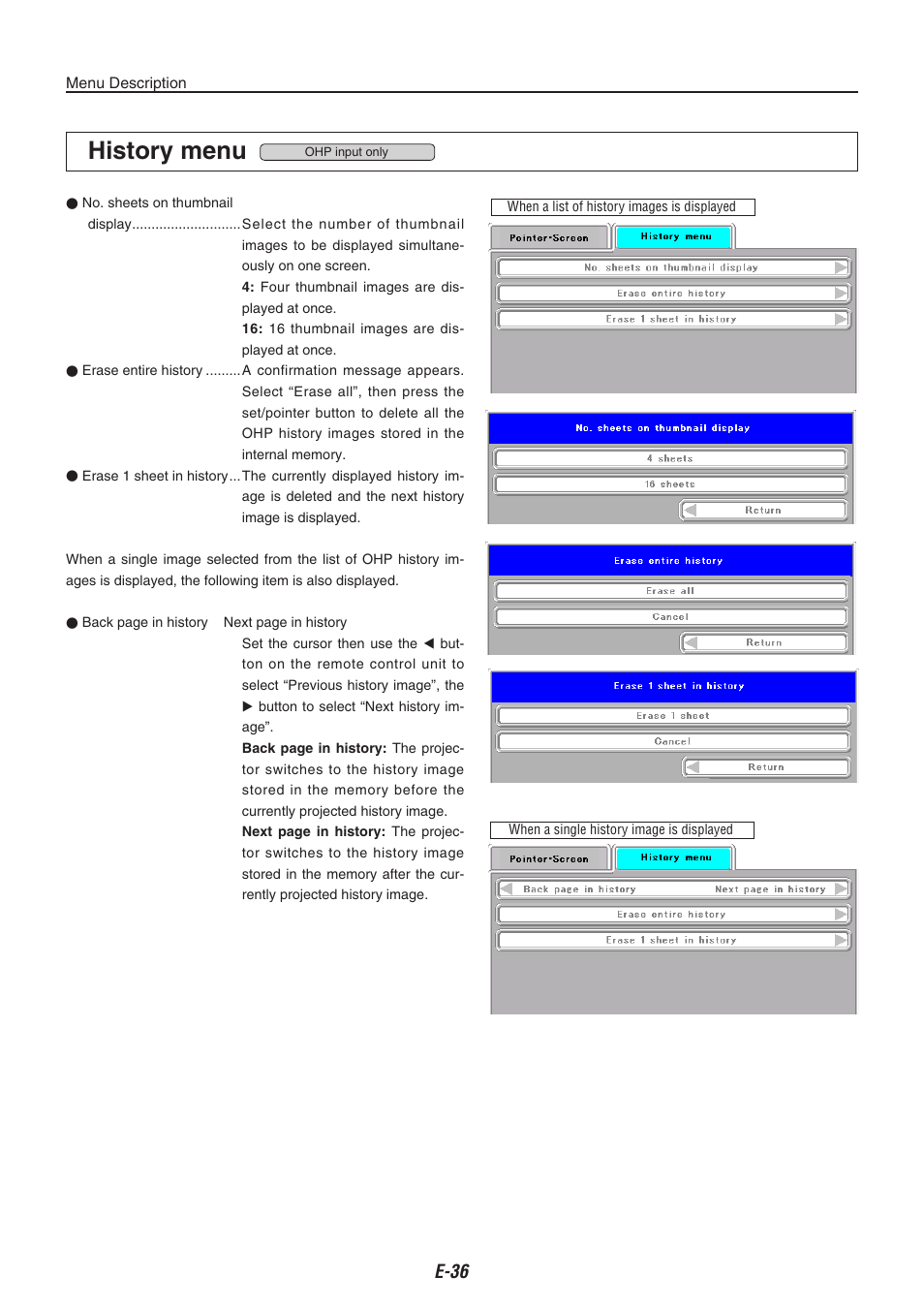 History menu | Kensington iP-30 User Manual | Page 36 / 49