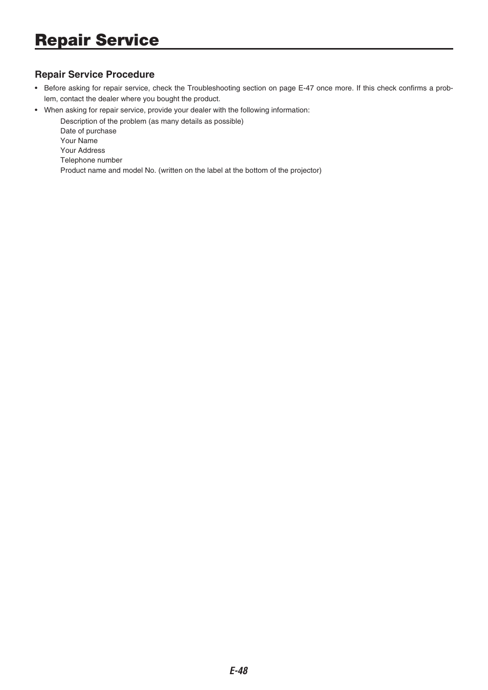 Repair service | Kensington iP-30 User Manual | Page 48 / 49