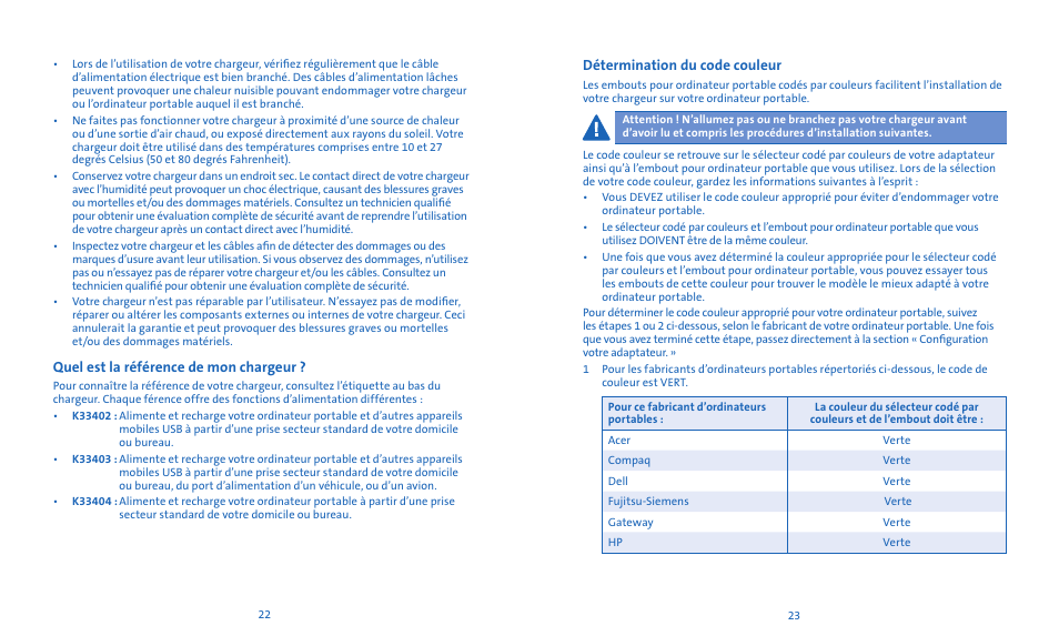 Quel est la référence de mon chargeur, Détermination du code couleur | Kensington Notebook Power Adapter User Manual | Page 13 / 26