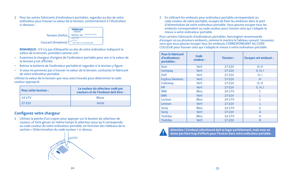 Configurez votre chargeur | Kensington Notebook Power Adapter User Manual | Page 14 / 26