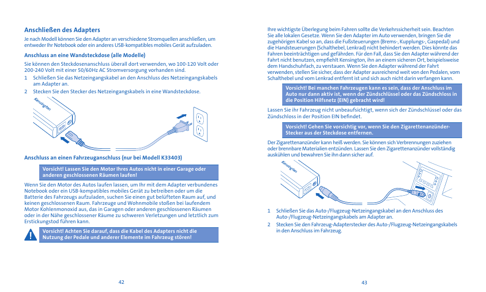 Anschließen des adapters | Kensington Notebook Power Adapter User Manual | Page 23 / 26