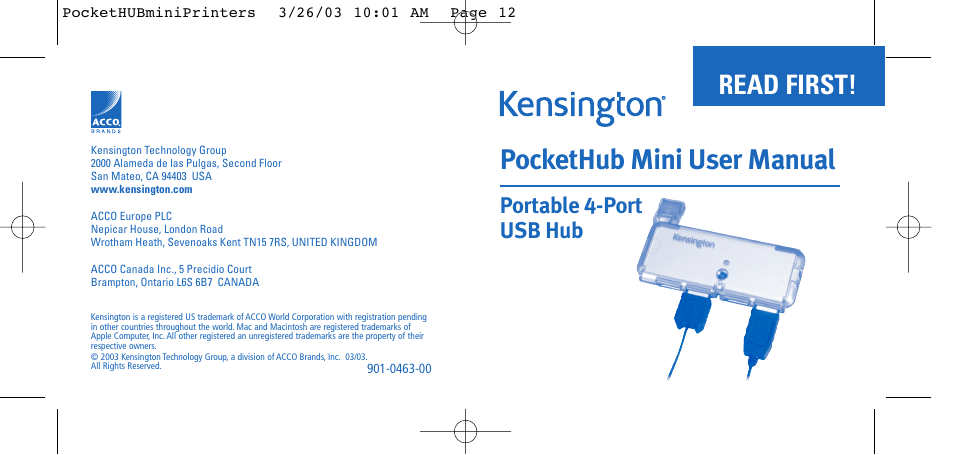 Kensington Portable 4-Port User Manual | 6 pages