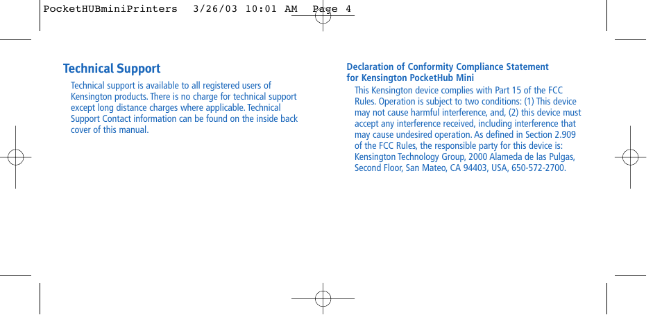 Technical support | Kensington Portable 4-Port User Manual | Page 4 / 6