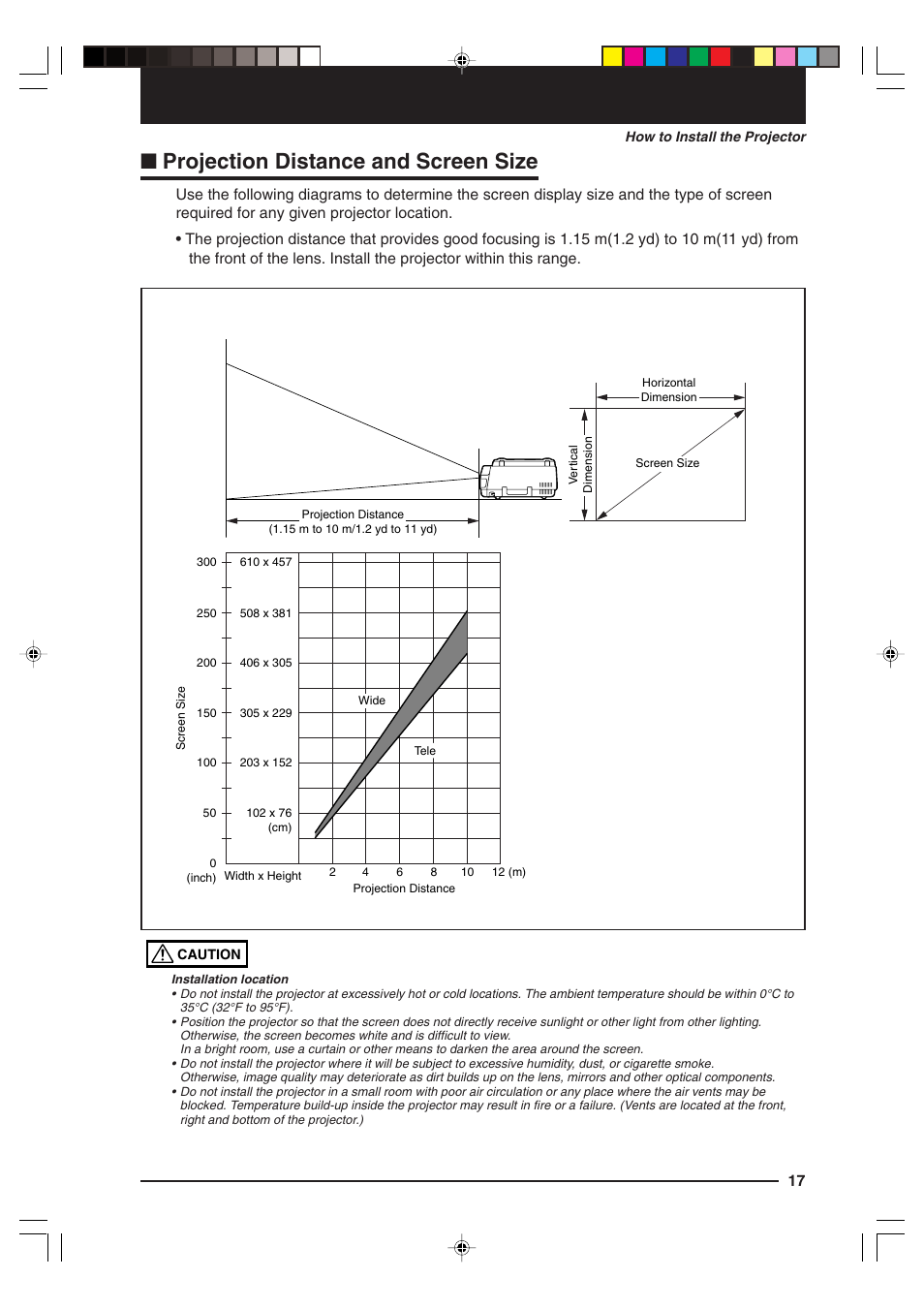 Projection distance and screen size | Kensington MP-15E User Manual | Page 17 / 52