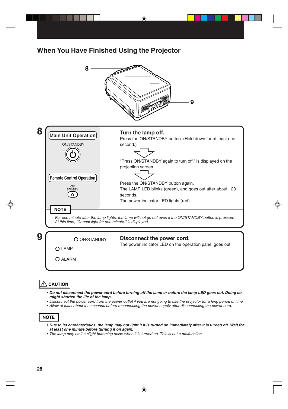 When you have finished using the projector | Kensington MP-15E User Manual | Page 28 / 52