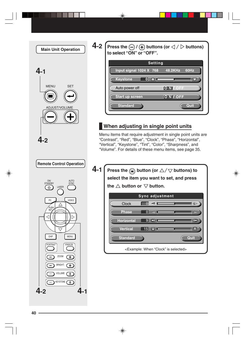When adjusting in single point units | Kensington MP-15E User Manual | Page 40 / 52