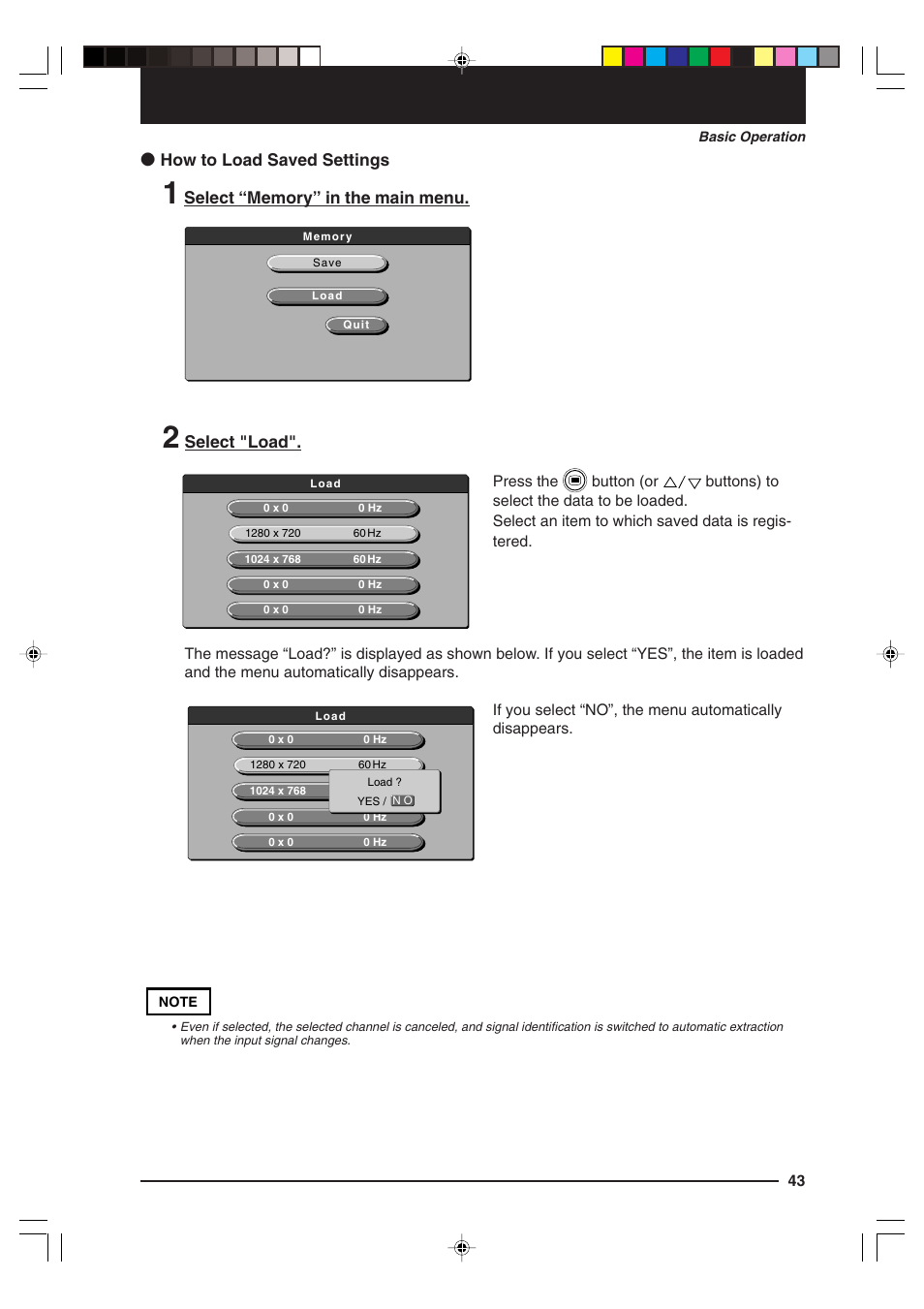 How to load saved settings, Select "load | Kensington MP-15E User Manual | Page 43 / 52