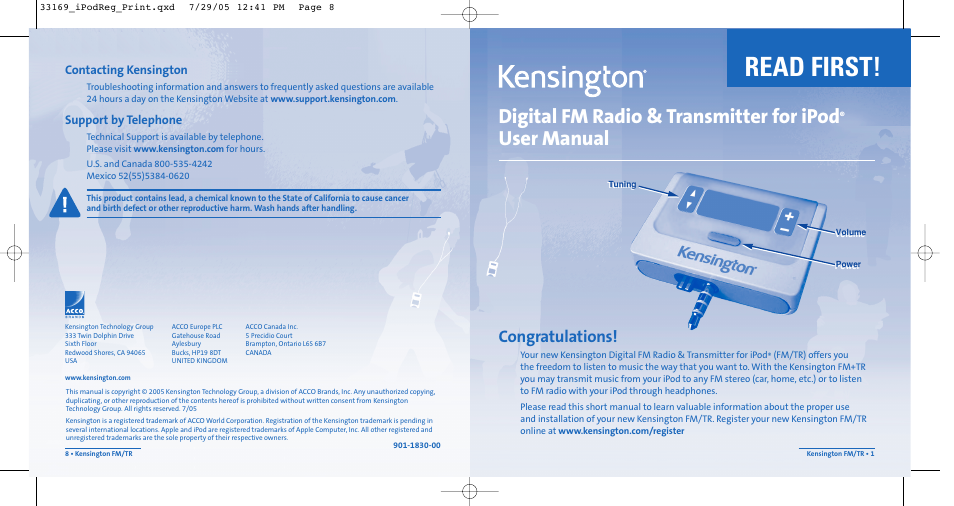 Kensington Digital FM Radio & Transmitter User Manual | 4 pages