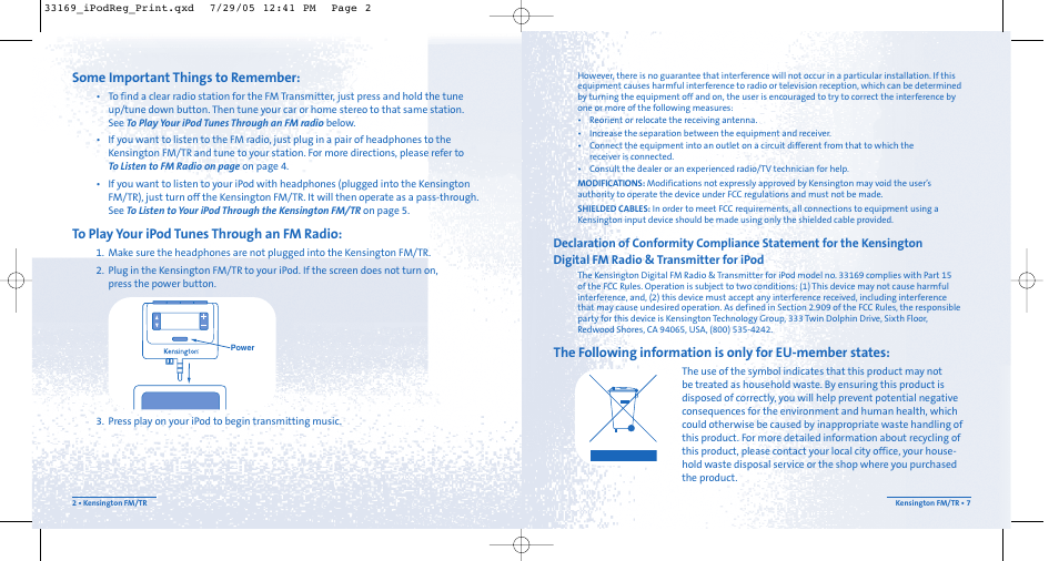 Some important things to remember | Kensington Digital FM Radio & Transmitter User Manual | Page 2 / 4