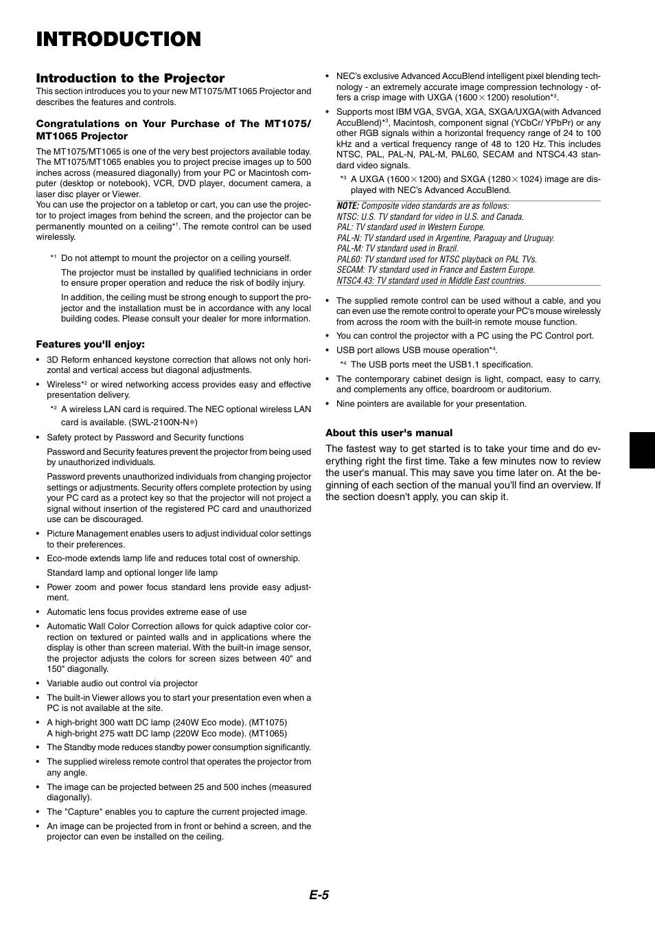 Introduction, Introduction to the projector | Kensington MT1075 User Manual | Page 5 / 69