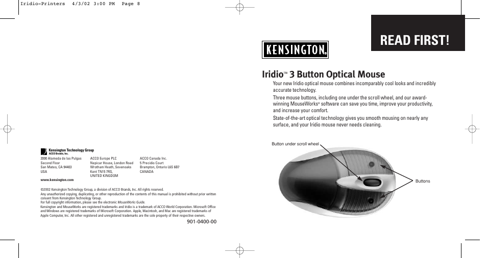 Kensington 3 User Manual | 4 pages