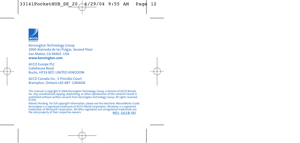 Kensington SE 2.0 User Manual | Page 7 / 7