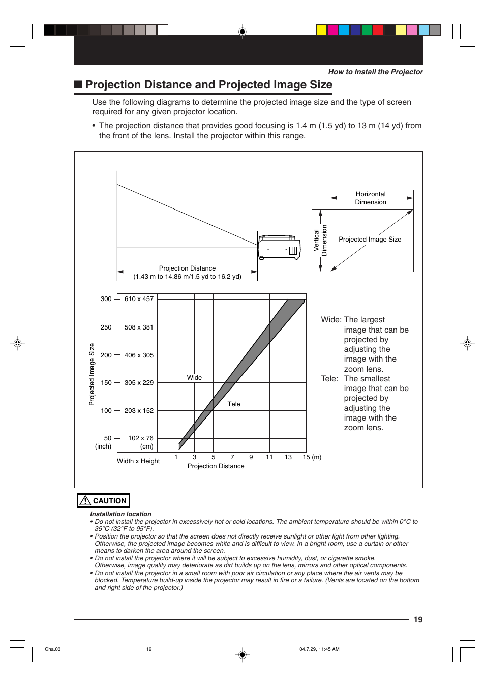 Projection distance and projected image size | Kensington MP-700 User Manual | Page 19 / 72