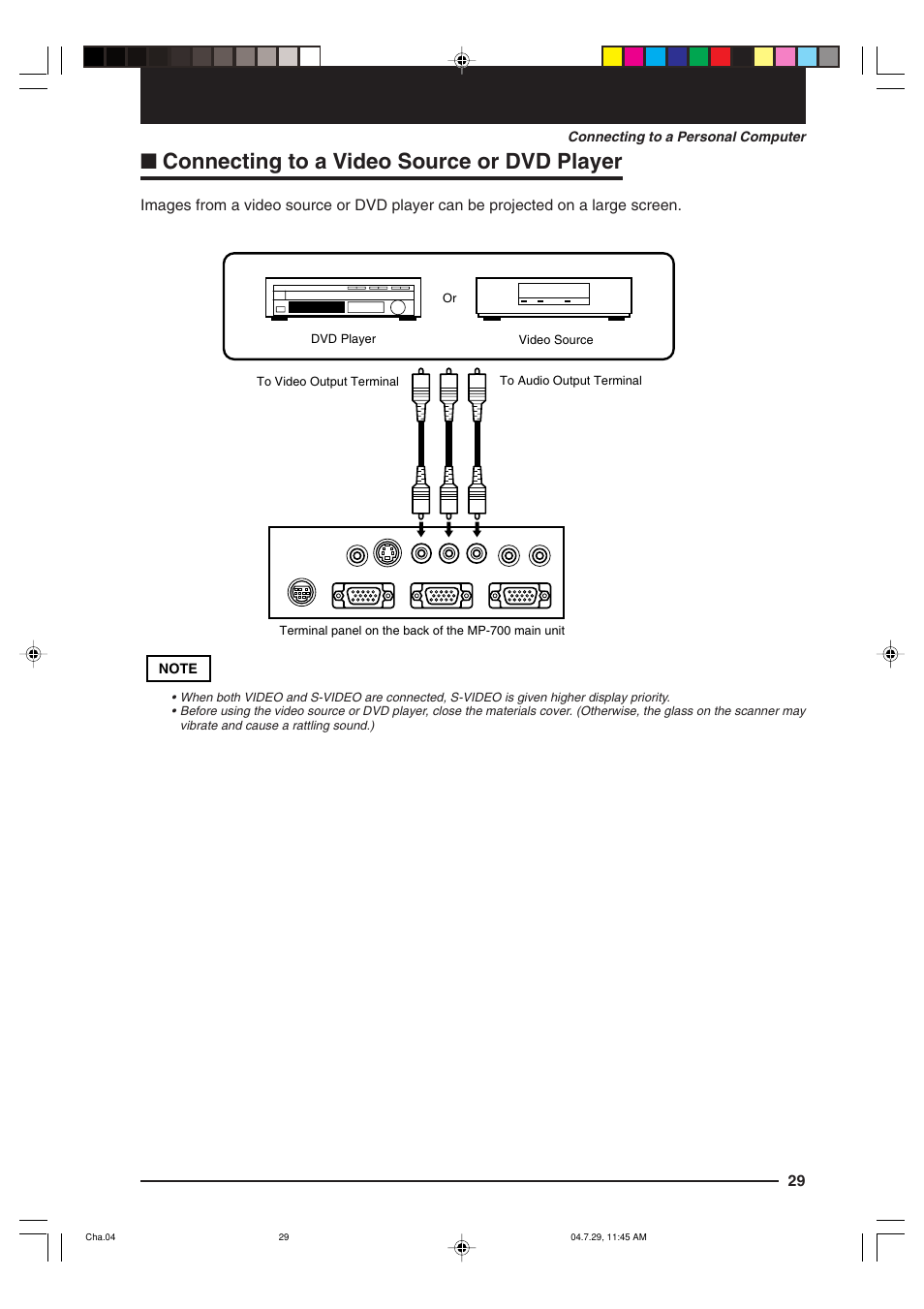 Connecting to a video source or dvd player | Kensington MP-700 User Manual | Page 29 / 72