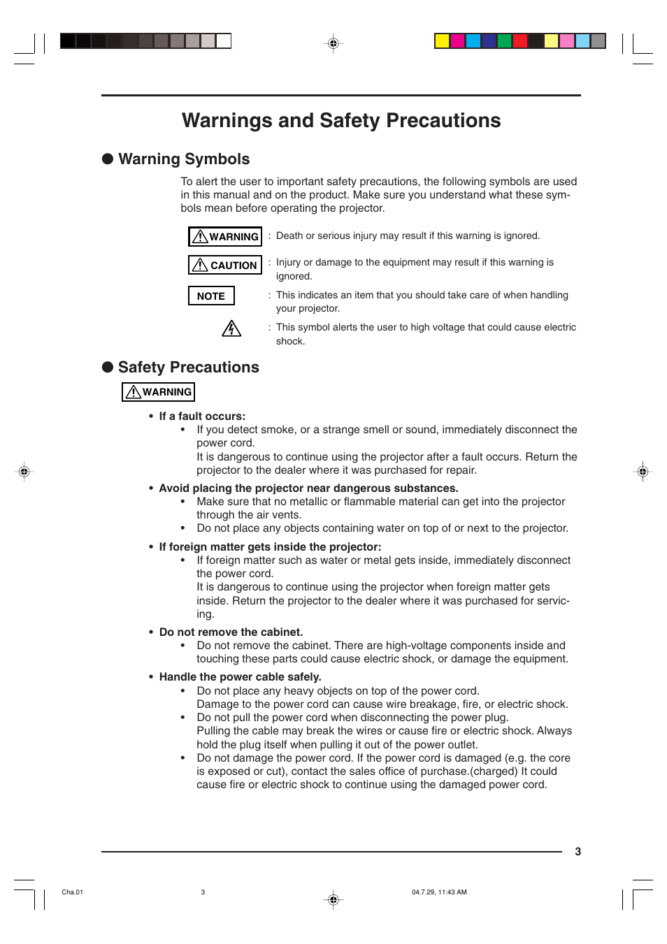 Warnings and safety precautions, Warning symbols, Safety precautions | Kensington MP-700 User Manual | Page 3 / 72