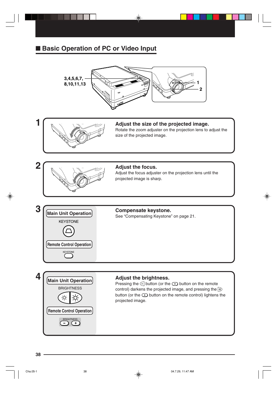 Basic operation of pc or video input | Kensington MP-700 User Manual | Page 38 / 72