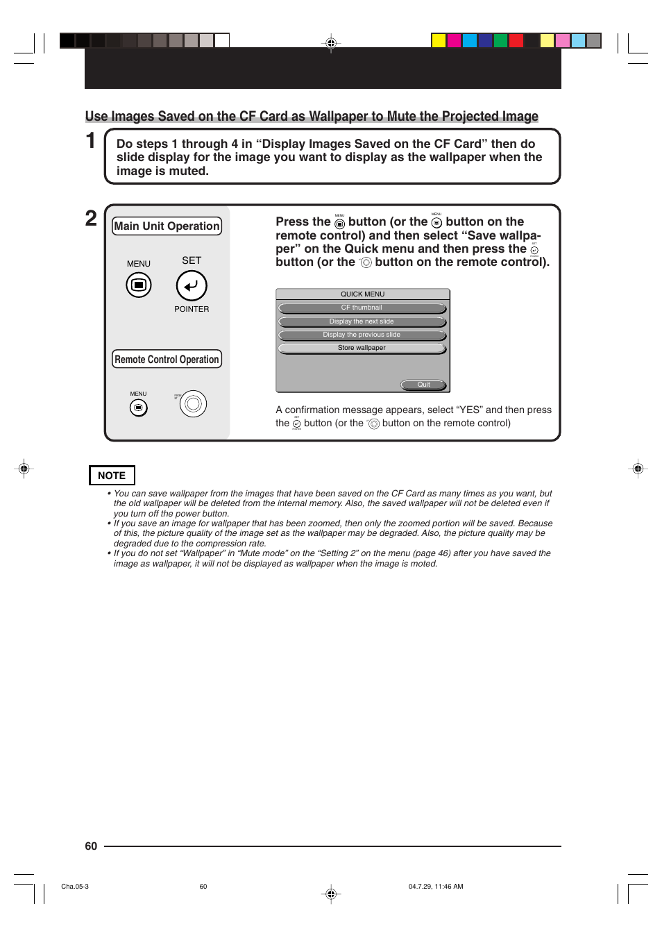 Press the, Button (or the, Button on the remote control) | 60 remote control operation main unit operation | Kensington MP-700 User Manual | Page 60 / 72