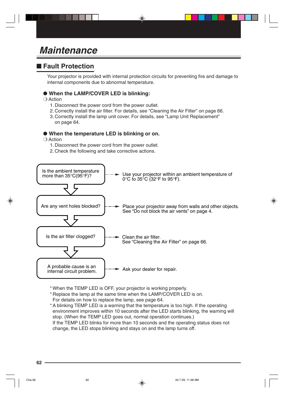 Maintenance, Fault protection | Kensington MP-700 User Manual | Page 62 / 72