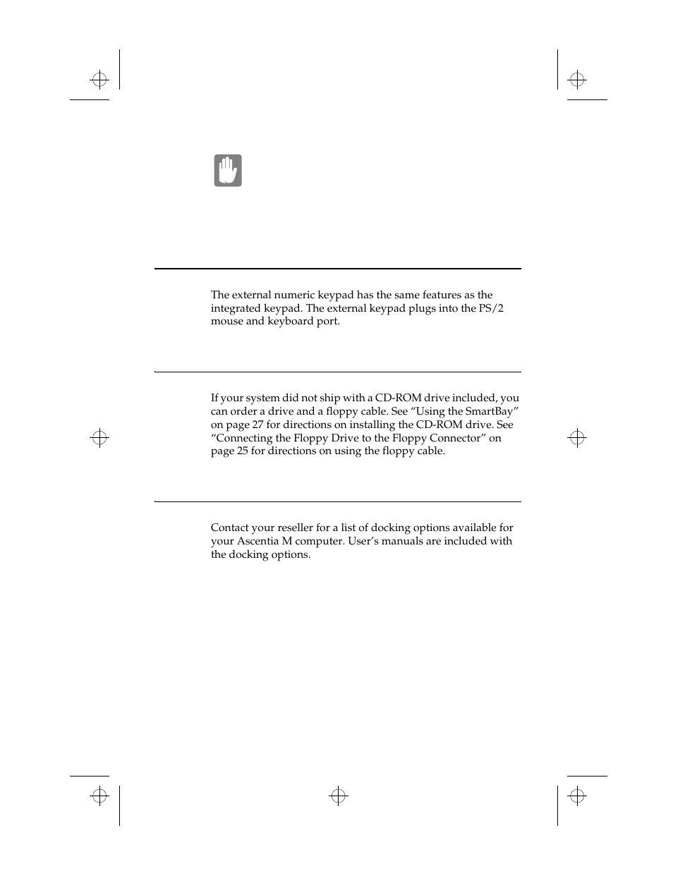 External numeric keypad, Cd-rom drive and floppy cable, Docking options | Kensington M Series User Manual | Page 102 / 124