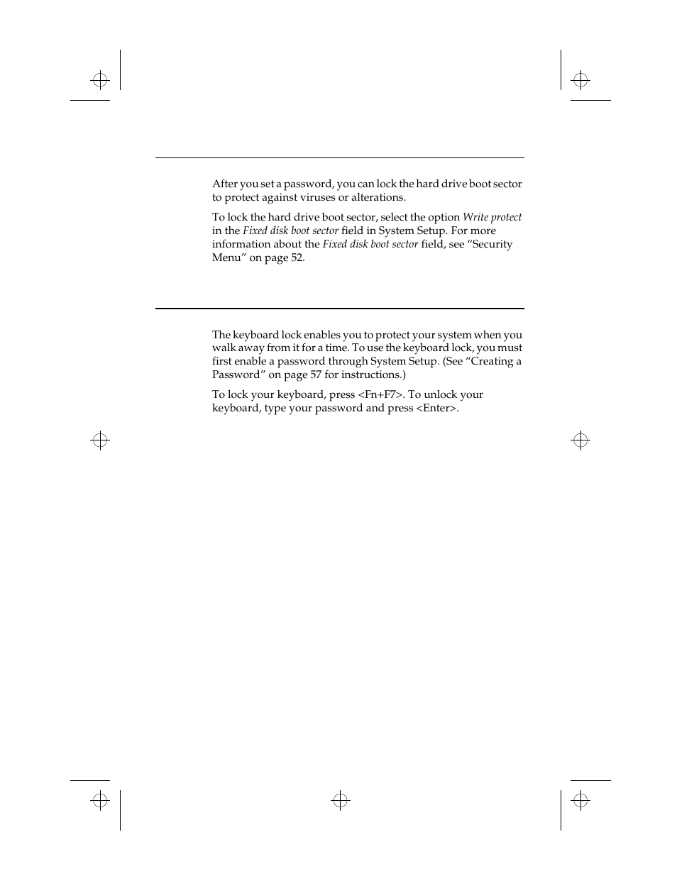 Locking the hard drive boot sector, Locking the keyboard | Kensington M Series User Manual | Page 68 / 124