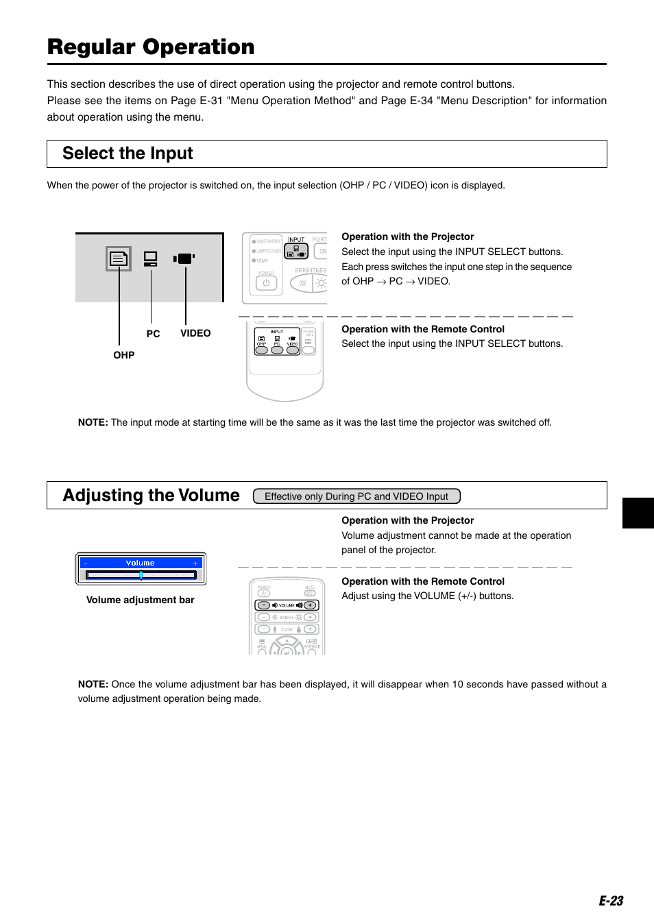 Regular operation, Select the input, Adjusting the volume | Kensington MP-20E User Manual | Page 23 / 47