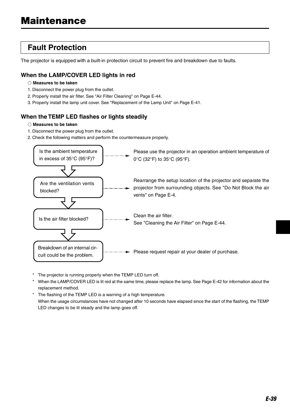 Maintenance, Fault protection | Kensington MP-20E User Manual | Page 39 / 47