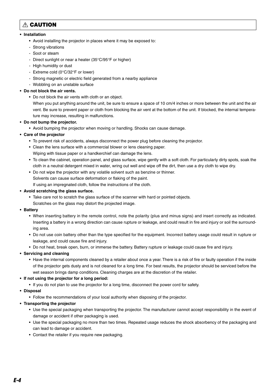 E-4 caution | Kensington MP-20E User Manual | Page 4 / 47