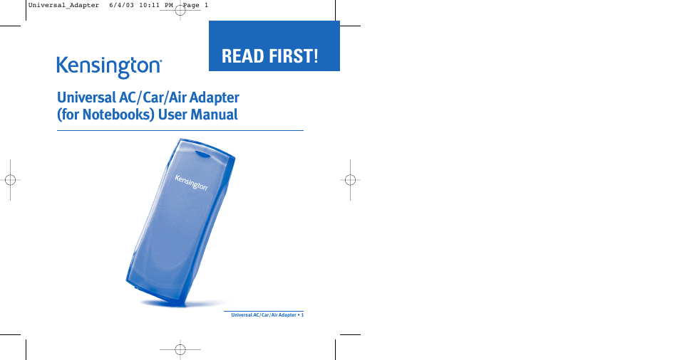 Kensington Universal AC/Car/Air Adapter User Manual | 7 pages