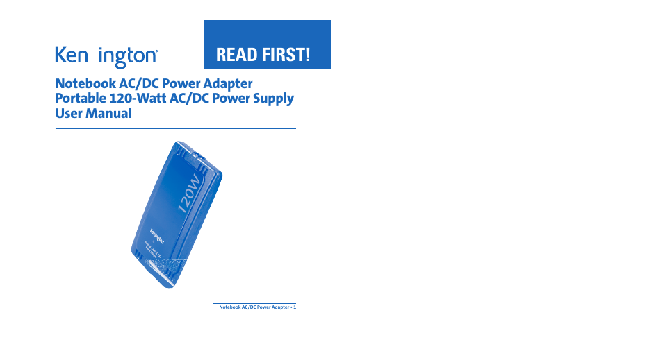 Kensington Notebook AC/DC Power Adapter Portable 120-Watt AC/DC Power Supply User Manual | 7 pages